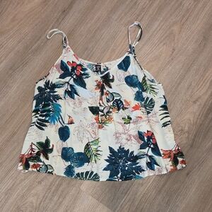 SHEIN White Tropical Floral Spaghetti Strap Cami Fits Like XL